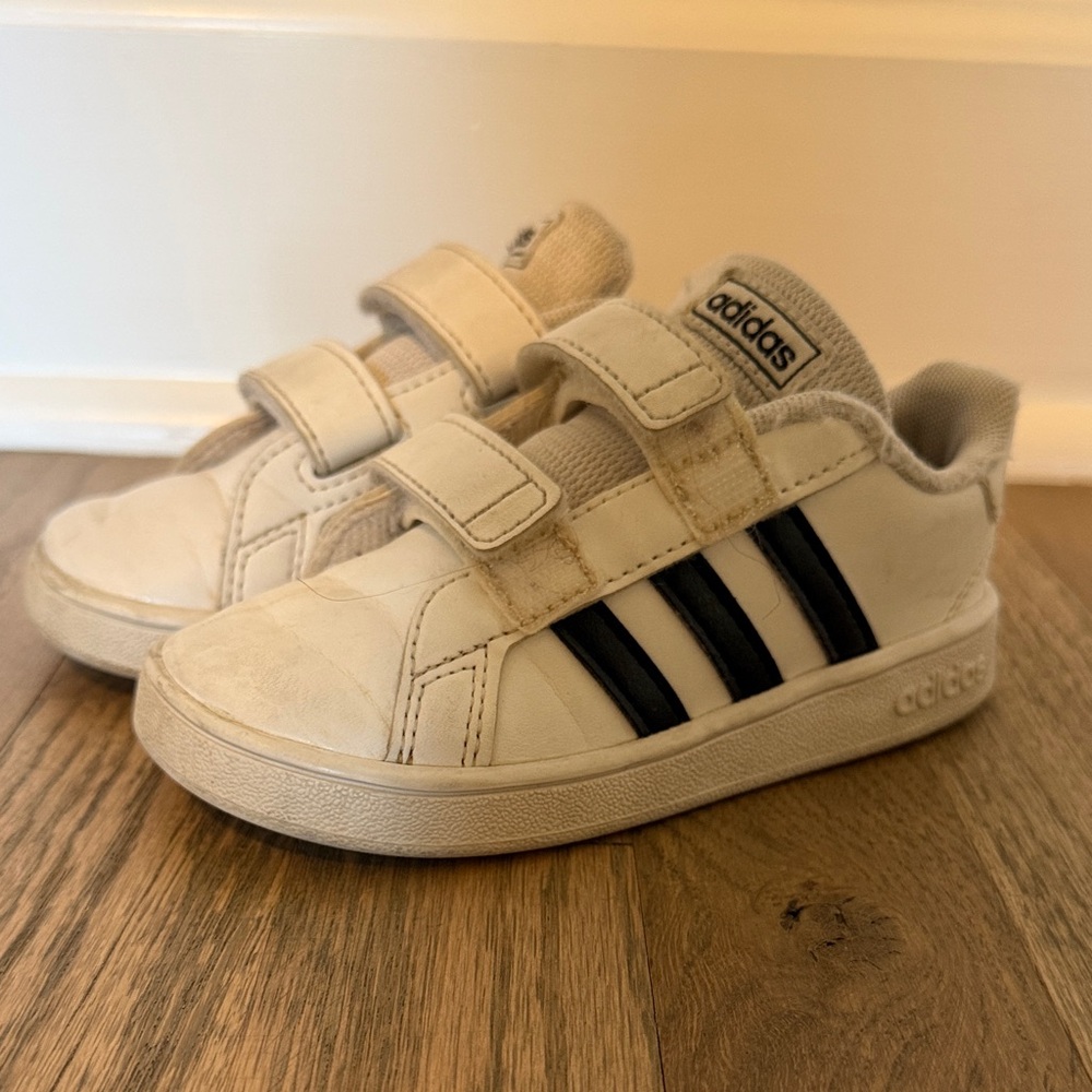 Adidas Kids Cream and Black Velcro Sneakers